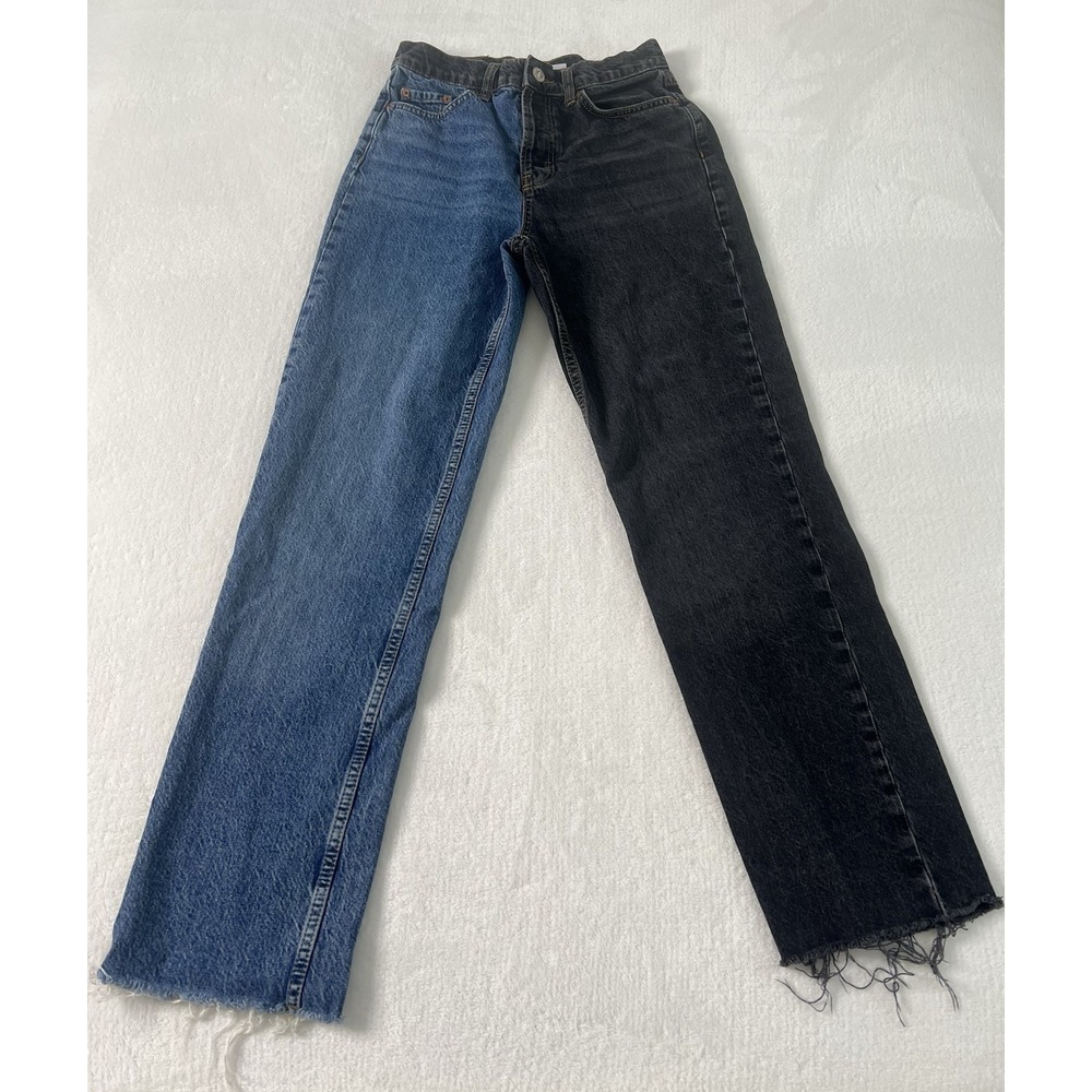 BDG Urban Outfitters Two Tone Color-block Straight Leg Denim Jeans Black Blue 26 - Picture 2 of 10